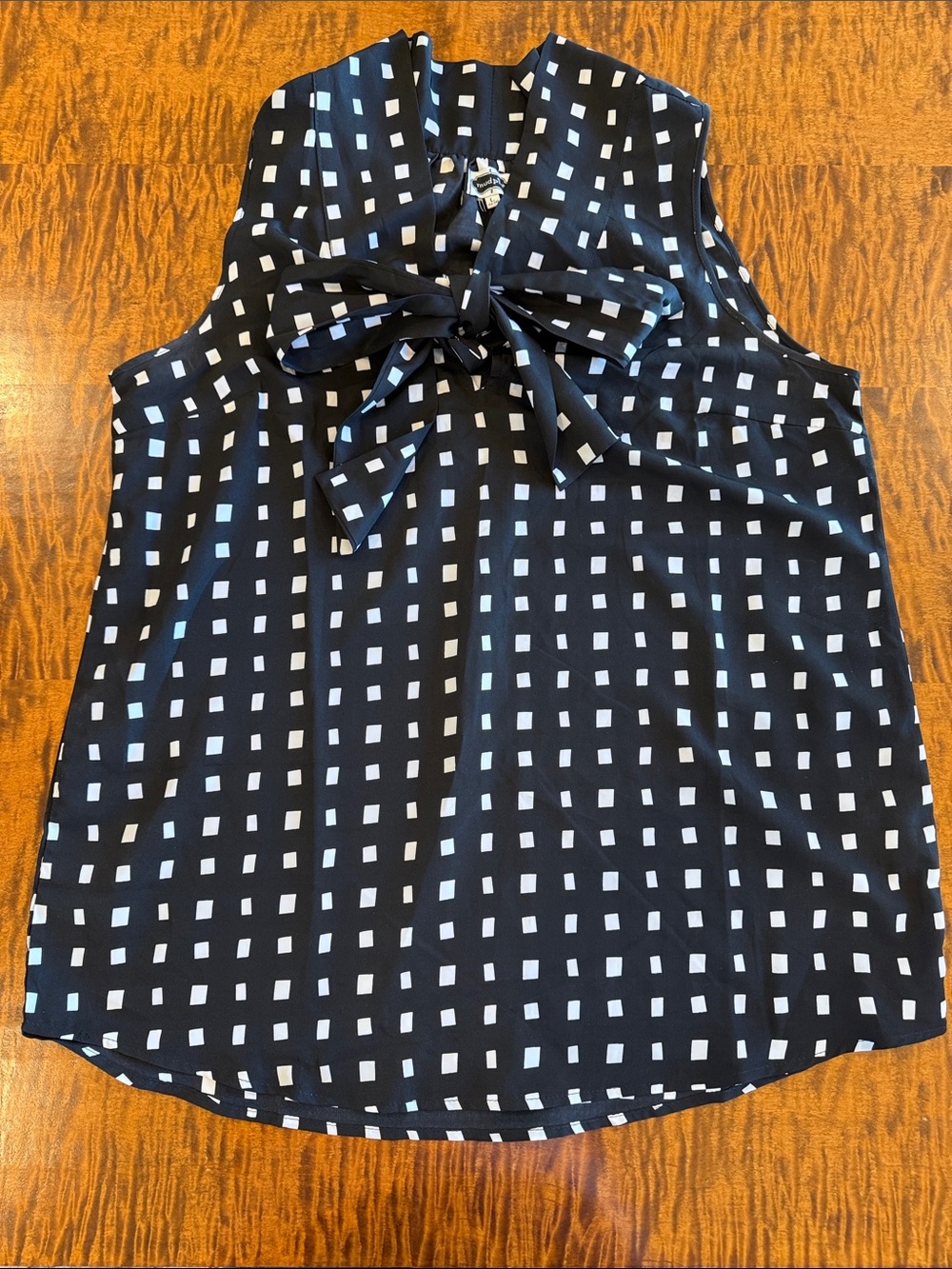 Mud Pie Black & White Square-Print Bow Tie Neck Camisole